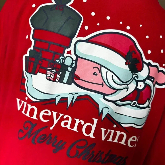 Vineyard Vines Tee Shirt XL Merry Christmas Santa Whale Red - Picture 5 of 9